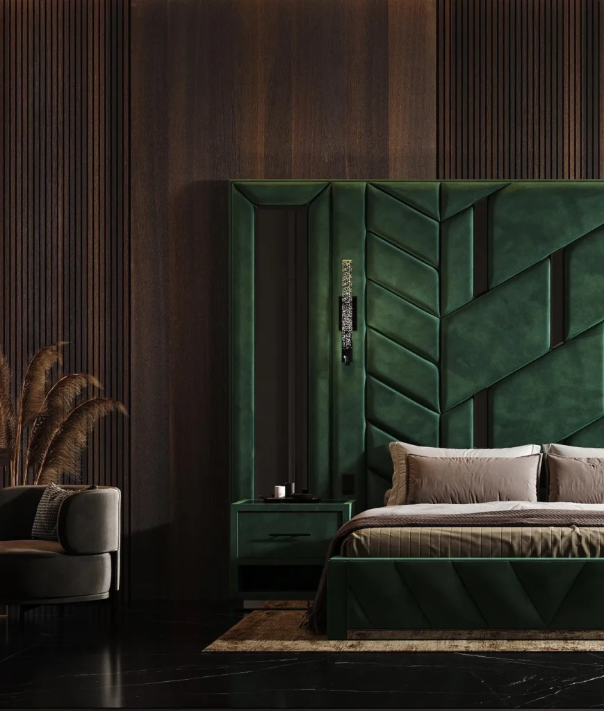 Bold Green Headboard with Textured Detailing