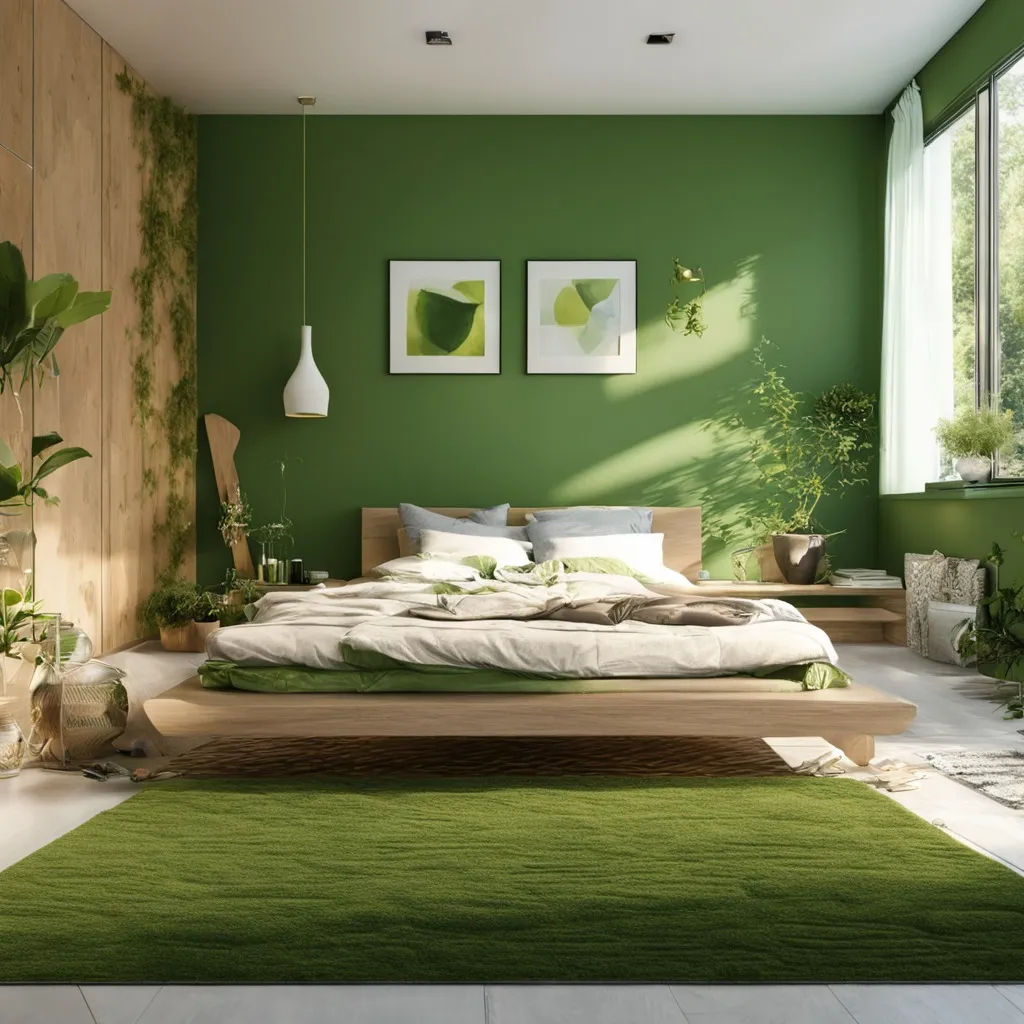 Green Bedroom Oasis with Natural Textures