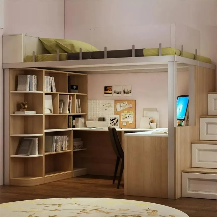 Lofted Bed with Workspace for Small Bedrooms