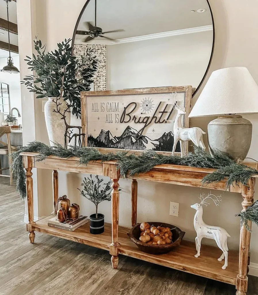 Festive Farmhouse Console with Galvanized Metal Accents