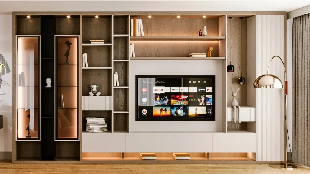 Multifunctional Bookshelf TV Wall with Ambient Lighting