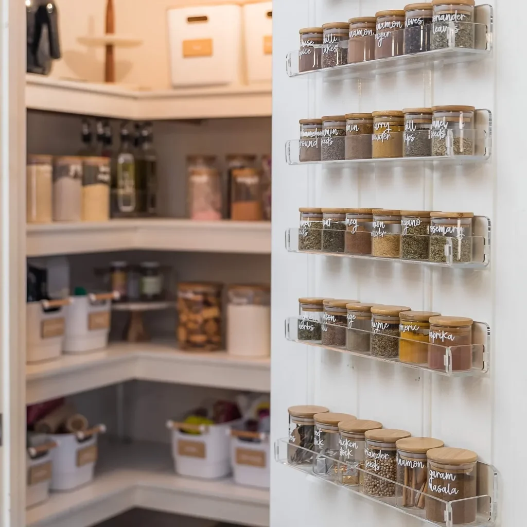 Organized Wall-Mounted Spice Racks
