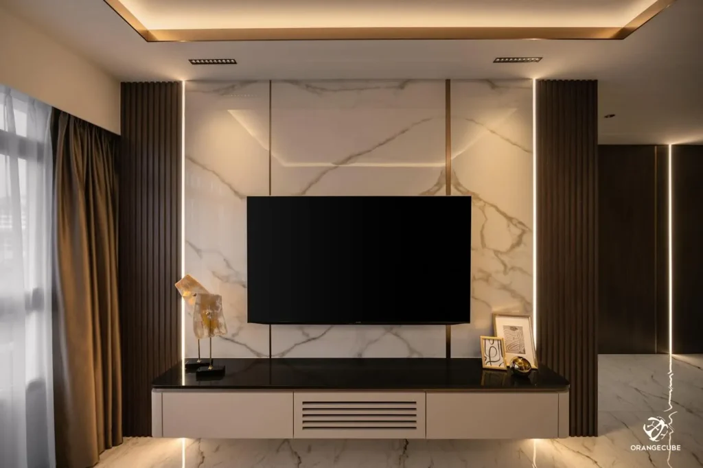 Sleek Marble TV Wall Niche with Ambient Lighting

