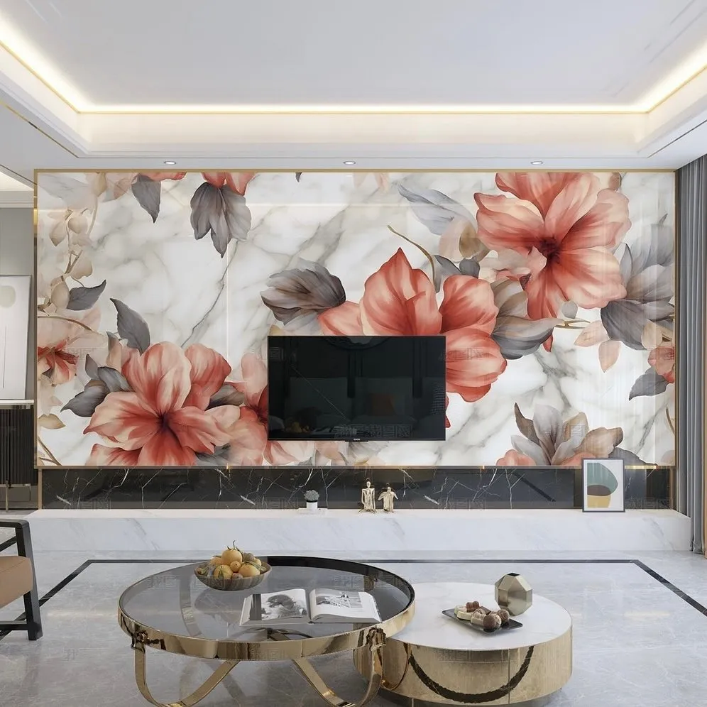 Bold Floral Wallpaper Accent for a TV Wall