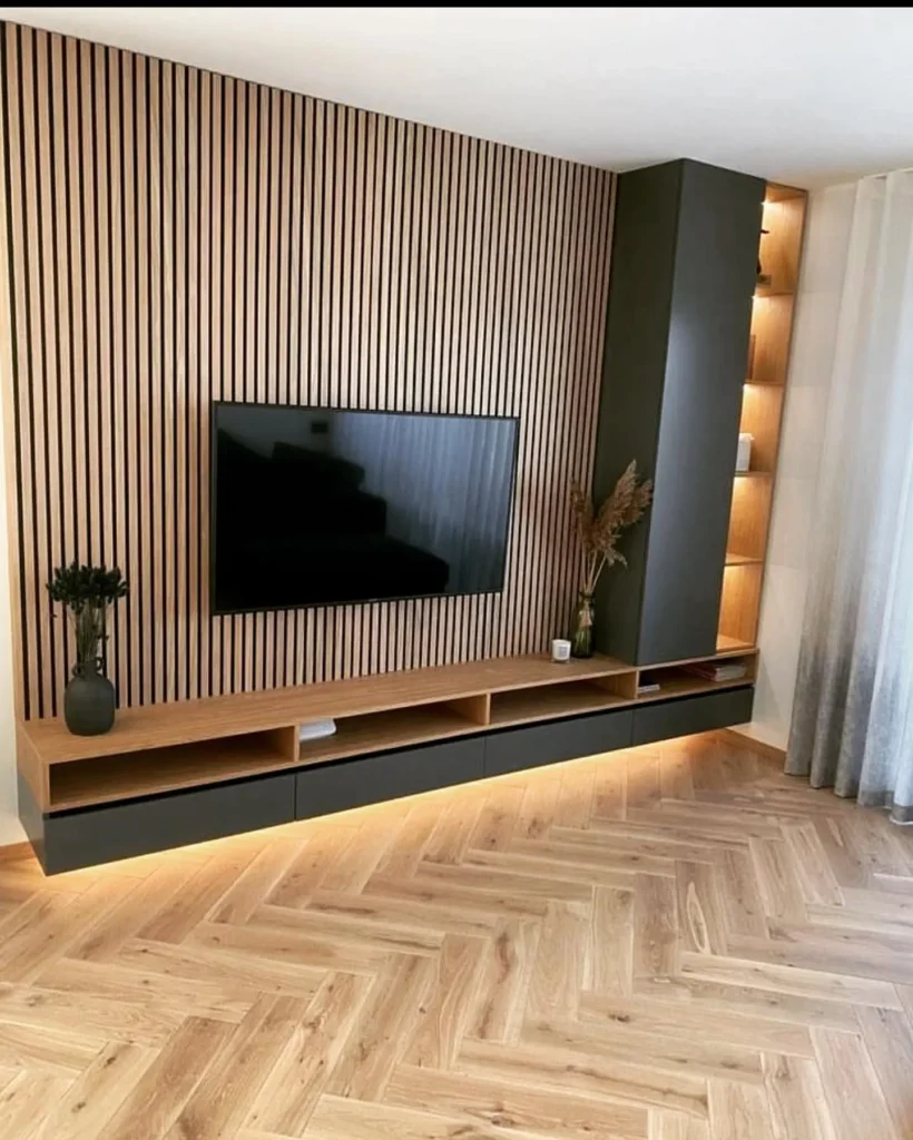 Wood-Paneled TV Wall
