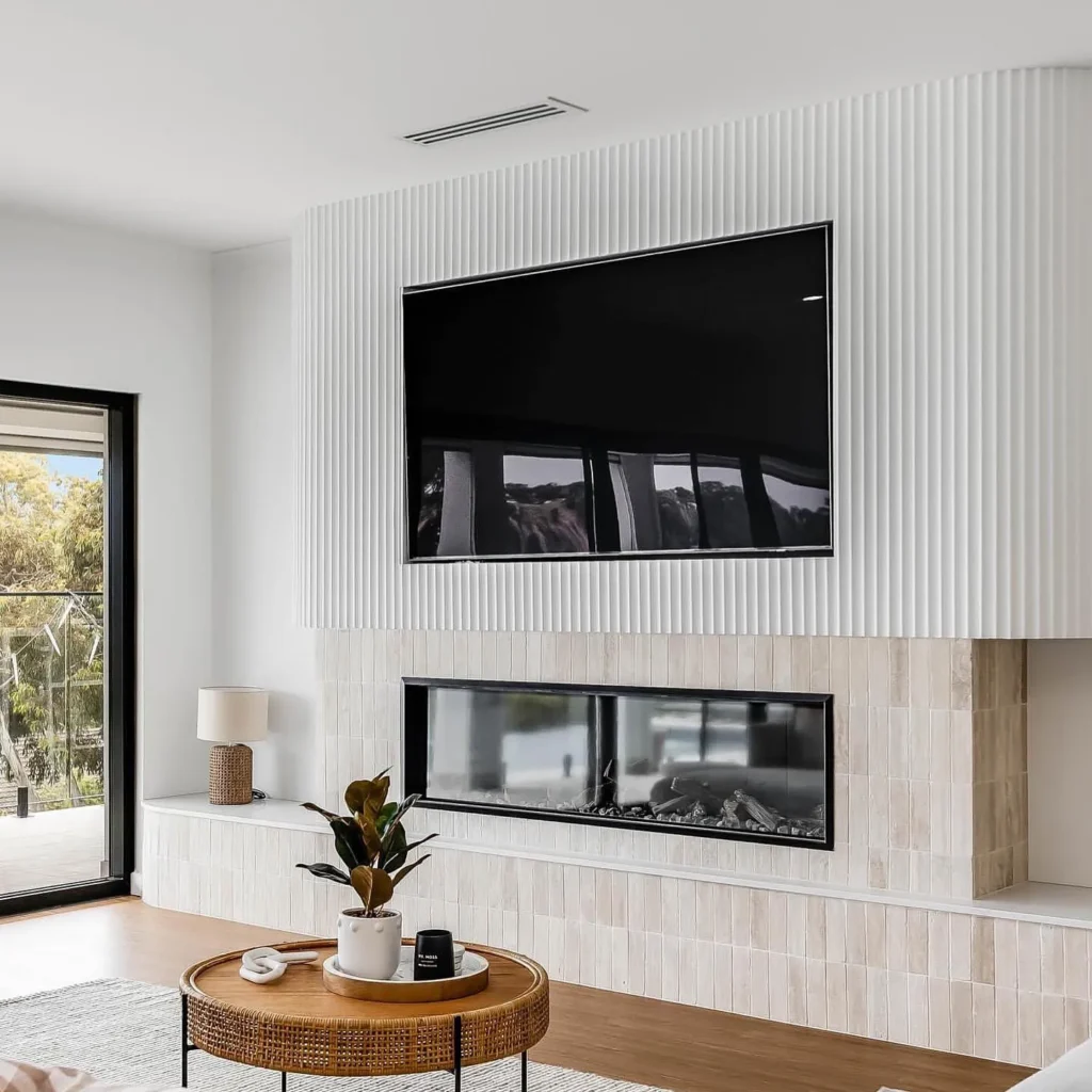 Modern White and Wood TV Wall