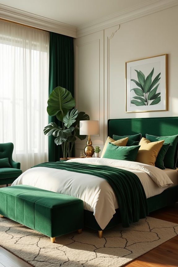 emerald green luxurious bedroom accents