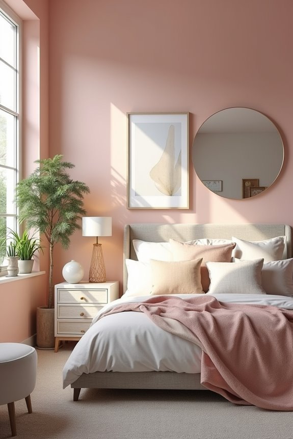 pale pink bedroom accent wall